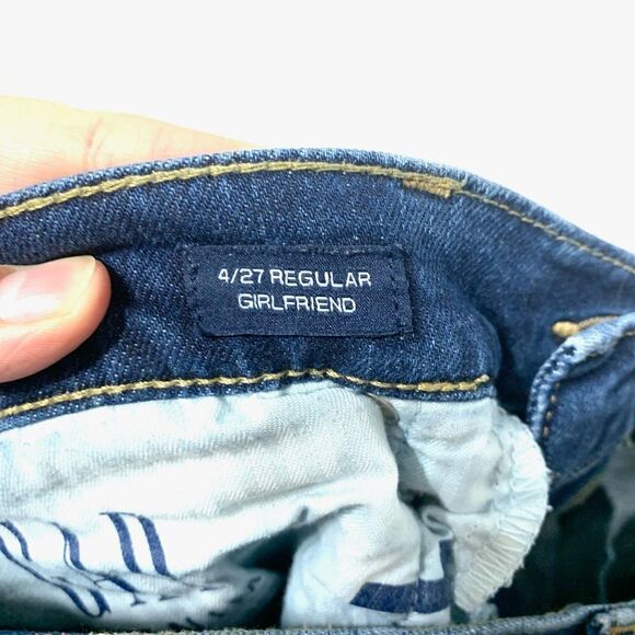 Gap Regular Girlfriend Dark Wash Blue Jeans Distressed Busted Out Knees size 4 - Picture 4 of 8